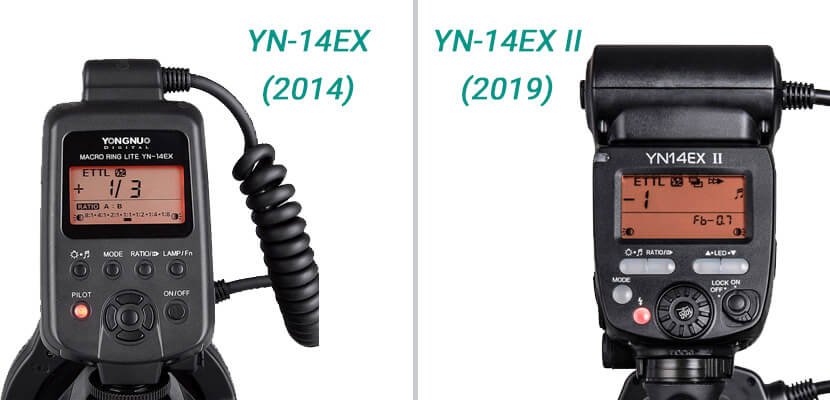 Comparison Yongnuo Macro Flash YN14EX I and II - control panel